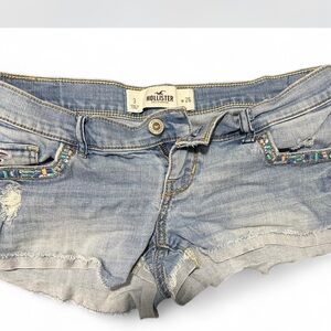 Hollister Women's Light Blue Jean Shorts with Beaded Accents